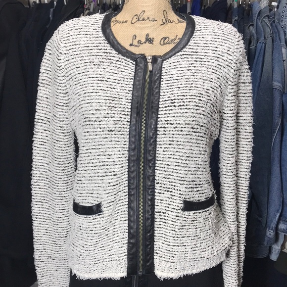 JOIE Goat Leather Trim Zip Blazer - Picture 1 of 7